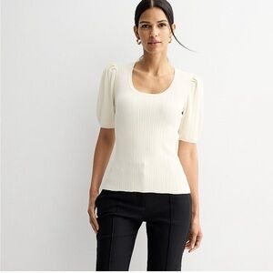 Nine West cream puff short sleeve fitted sweater scoop neck NEW size XL